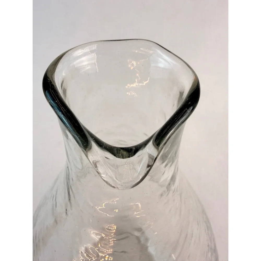 Hand Blown Hammered Glass Carafe Teardrop Pitcher Clear‎ Art Glass 11.5